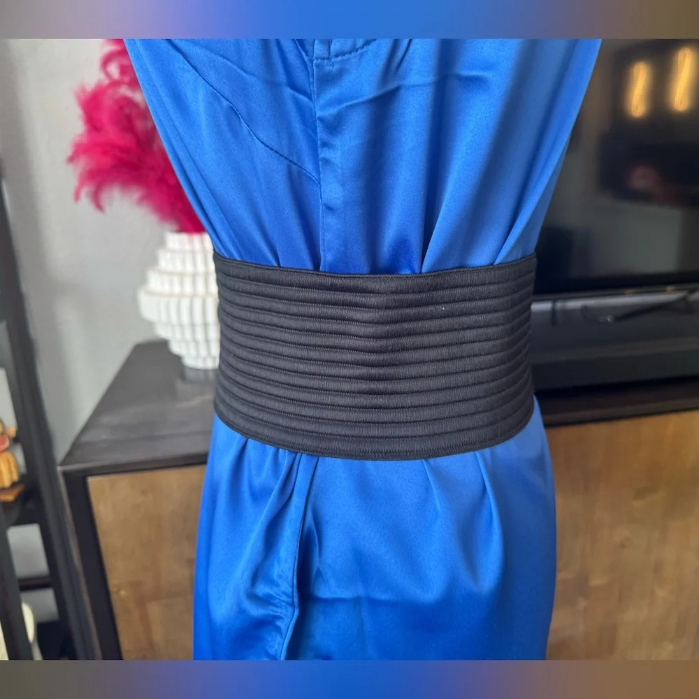 Super Wide Stretch Black Belt with Metal Accent